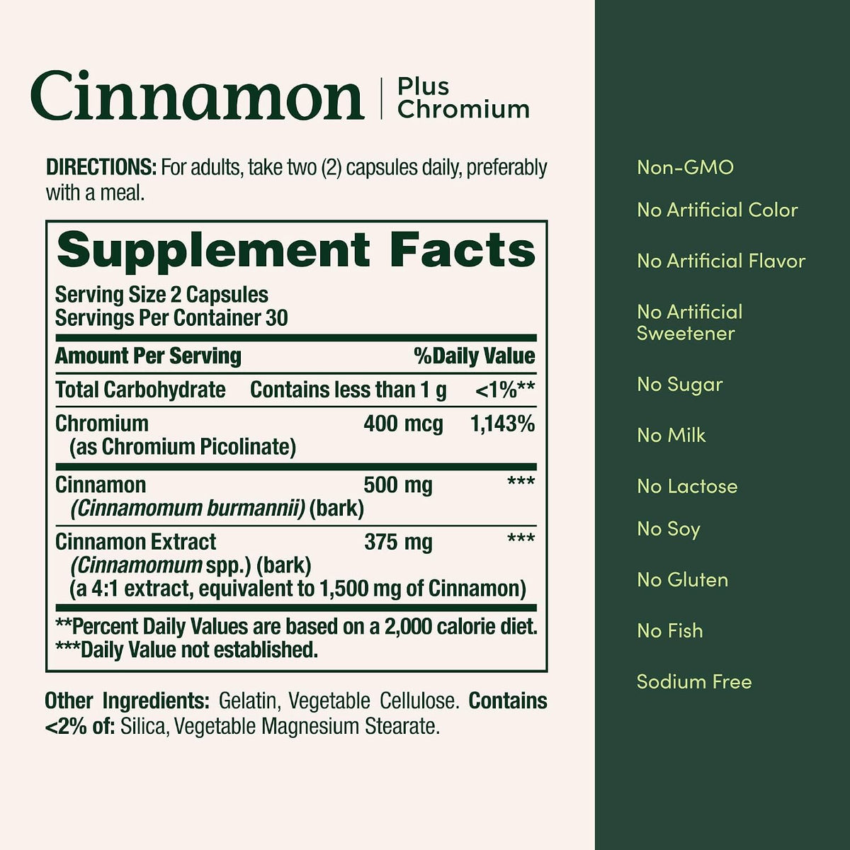 Nature's Bounty Cinnamon 2000mg Plus Chromium, 60 Capsules