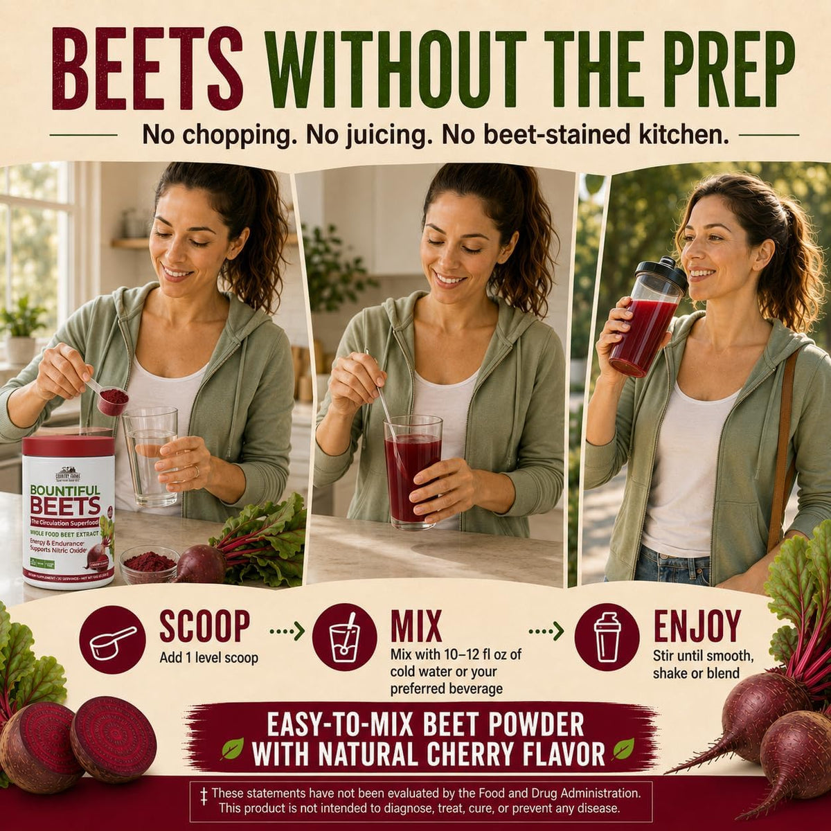Country Farms Bountiful Beets, Wholefood Beet Extract Superfood, Helps Support Healthy Circulation and Promote Energy, Nitric Oxide Boost, Cherry