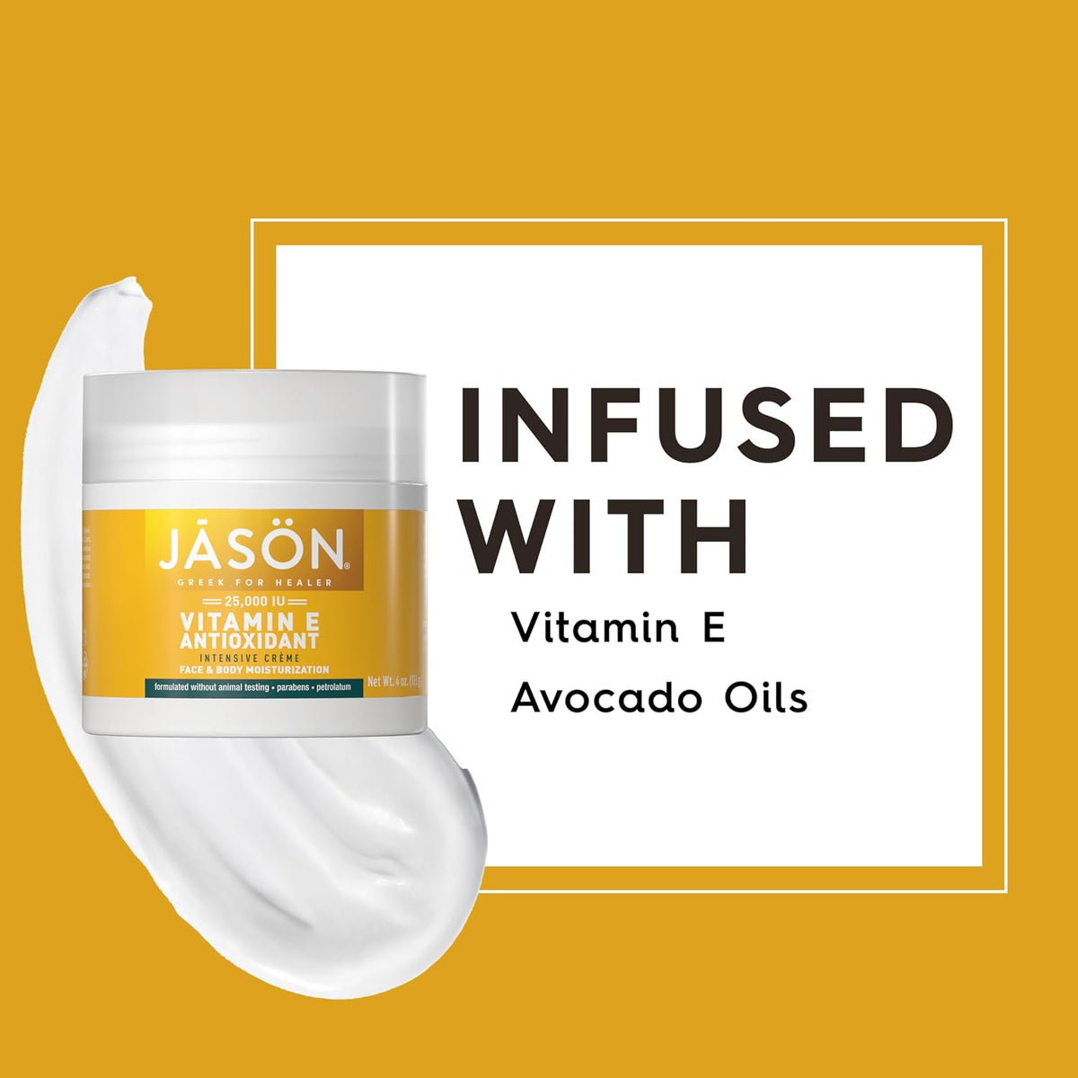 JASON Vitamin E Antioxidant Intensive Crème Face & Body Moisturization, 25,000 IU Body Cream Moisturizer, 4 Fluid Ounces