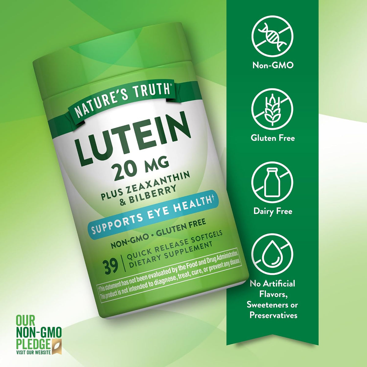 Nature's Truth Lutein and Zeaxanthin | 20 mg | 39 Softgels | with Bilberry