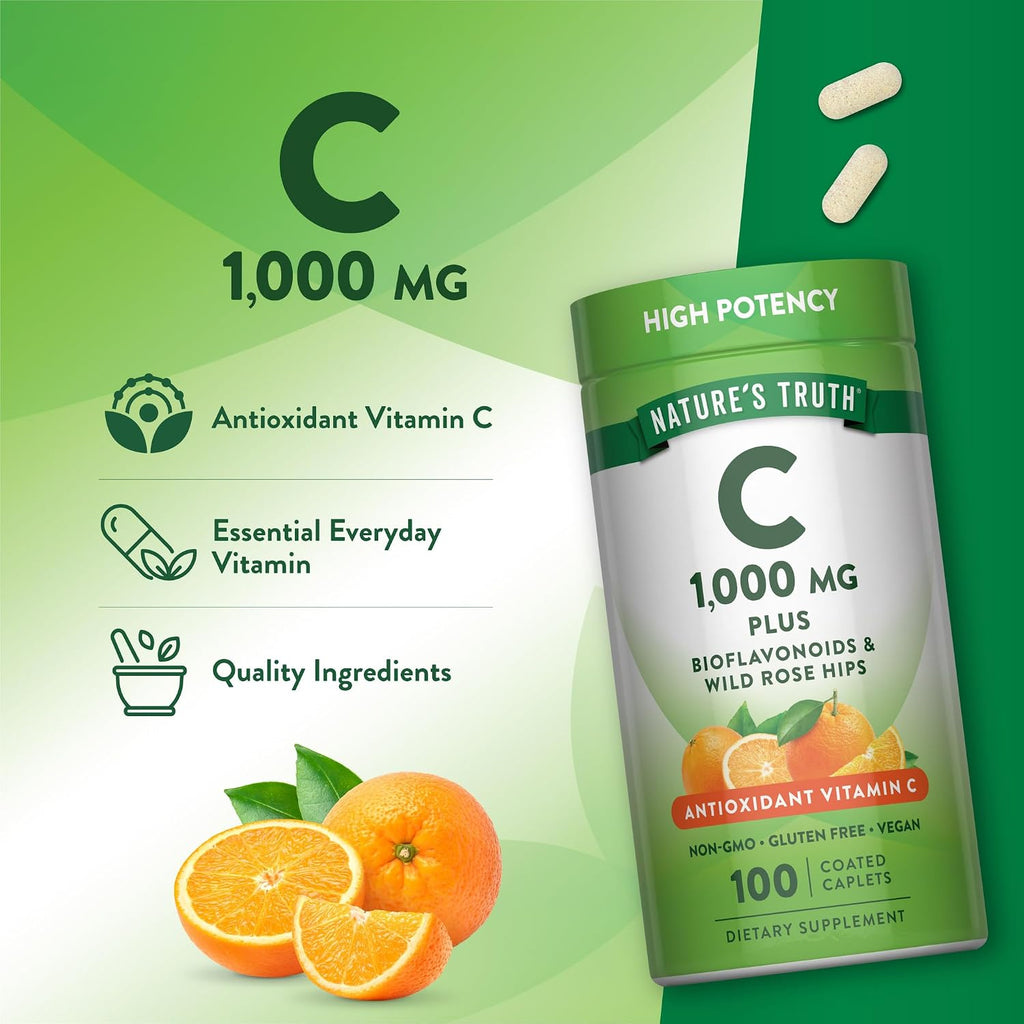 Nature's Truth Vitamin C Bioflavonoids & Rose Hips | 1000mg | 100 Caplets