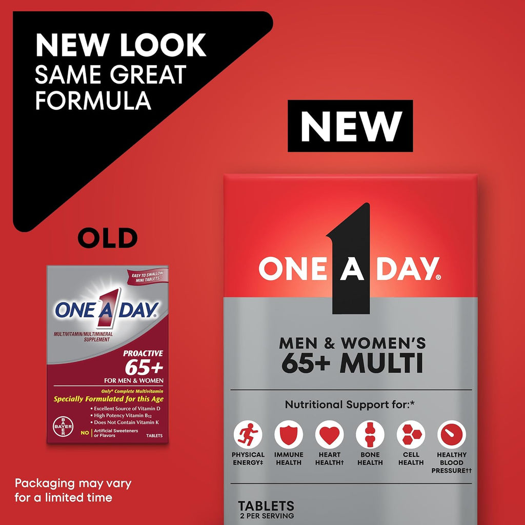 One A Day Proactive 65+, Mens & Womens Multivitamin, Supplement with Vitamin A, C, D, and Zinc to Support Bone Health & Cell Health, Calcium, Folic