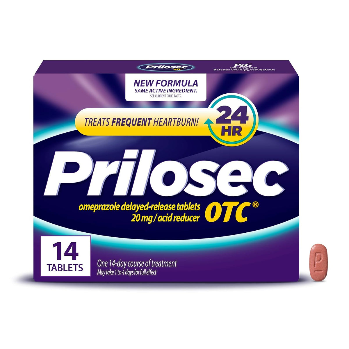 Prilosec OTC, Omeprazole Delayed Release 20mg, Acid Reducer, Treats Frequent Heartburn for 24 Hour Relief, All Day, All Night*, Heartburn Medicine