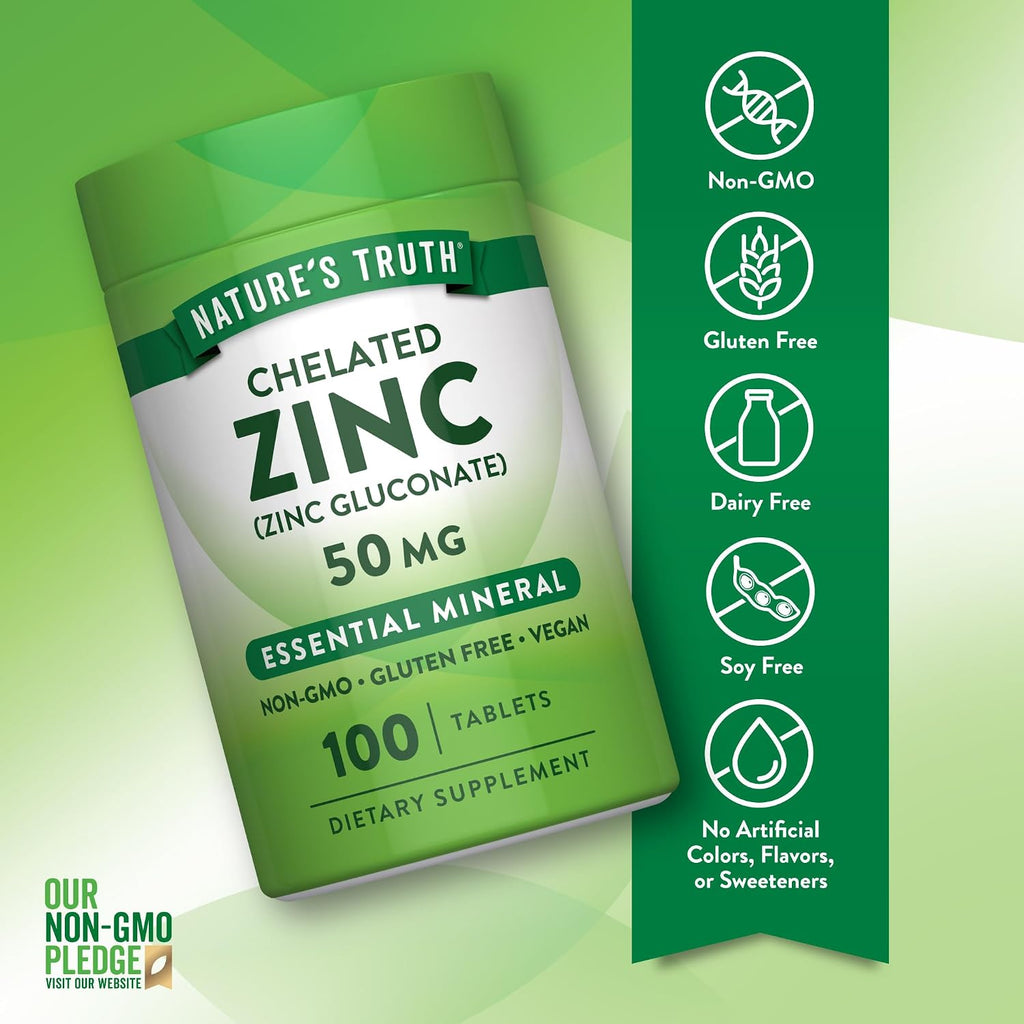 Nature's Truth Chelated Zinc | 50mg | 100 Tablets