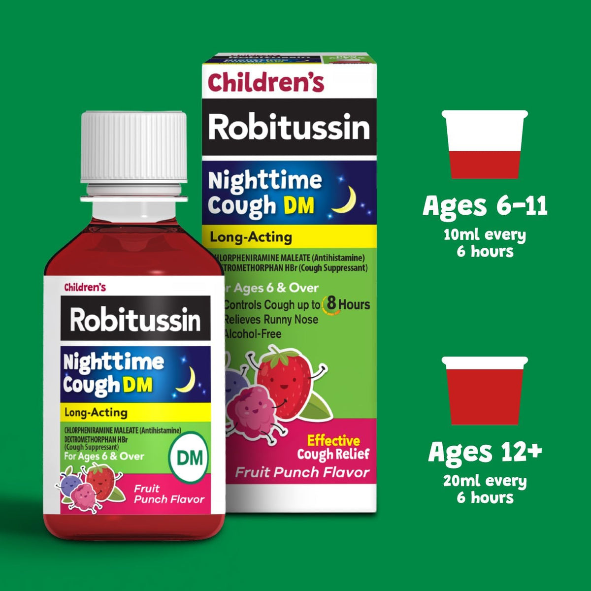 Children’s Robitussin Nighttime DM Cough Medicine, Fruit Punch, 4 fl oz