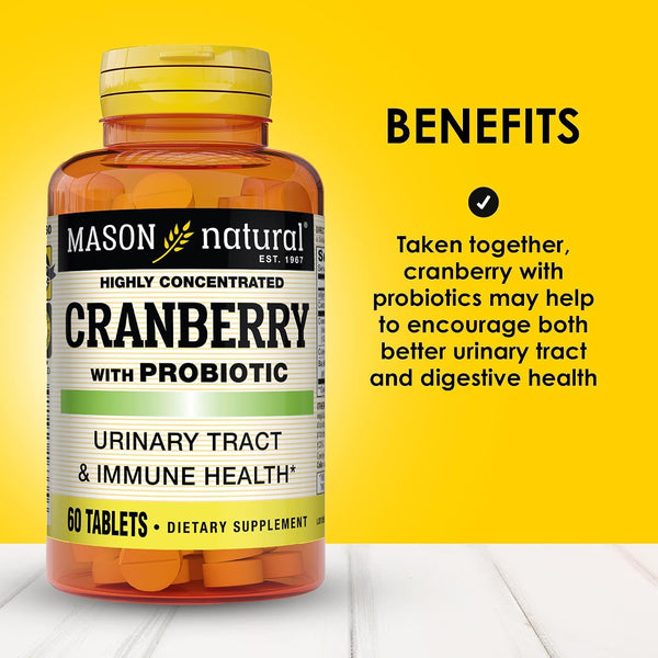 MASON NATURAL Cranberry with Probiotic, 2 Month Supply, Highly Concentrated, Supports Normal Immune Health & Urinary System, 60 Tablets