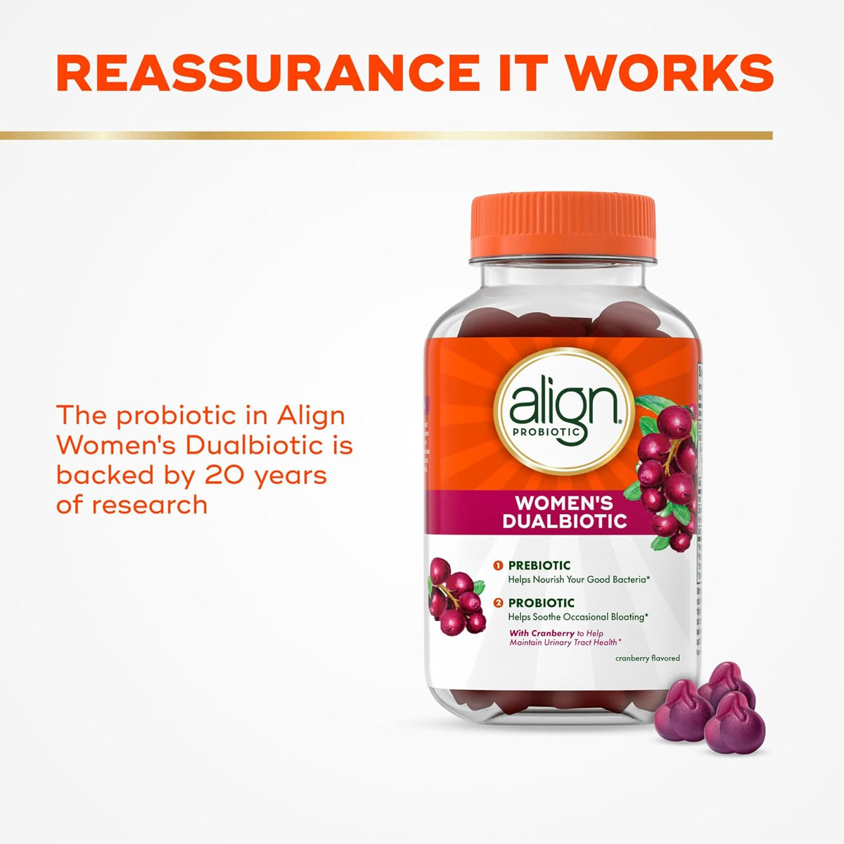 Align Probiotic, Women's Dualbiotic, Womens Probiotic Gummies, Prebiotics and Probiotics for Women, with Cranberry for Urinary Tract Health*