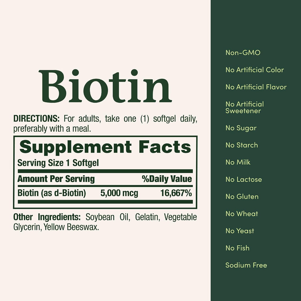 Nature's Bounty Biotin, 5000mcg, 72 Softgels