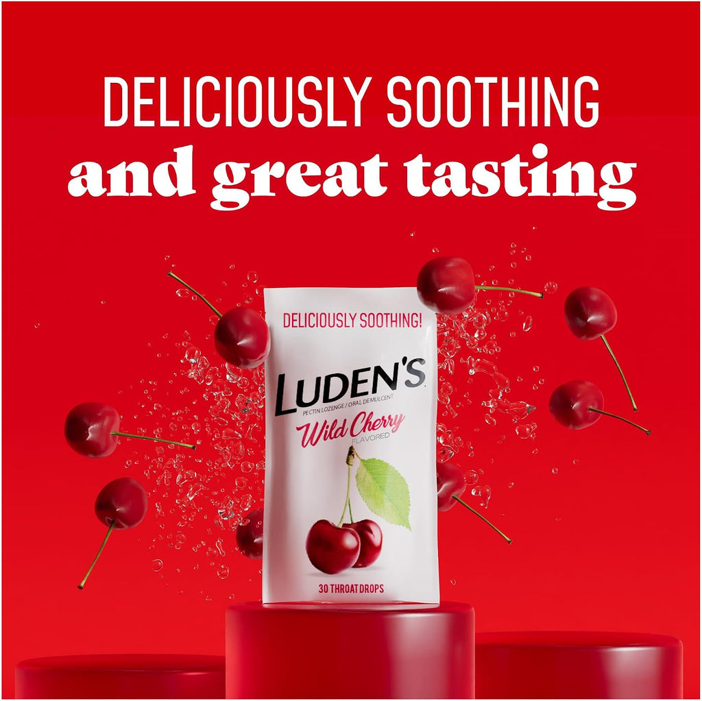 Ludens Sore Throat Drops, for Minor Sore Throat Relief, Wild Cherry, 30 Count