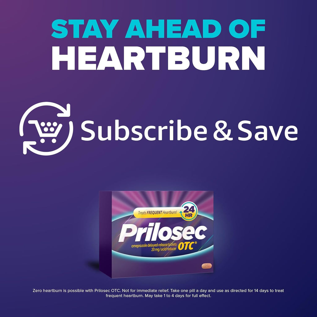 Prilosec OTC, Omeprazole 20mg, Medicine, Acid Reflux Medicine, 24 Hour Relief, 42 Tablets