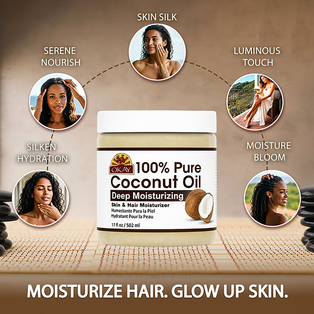 Okay Pure Naturals Pure Coconut Oil for Hair and Skin, Nourishing Hair Conditioner & Skin Moisturizer, 17 fl oz