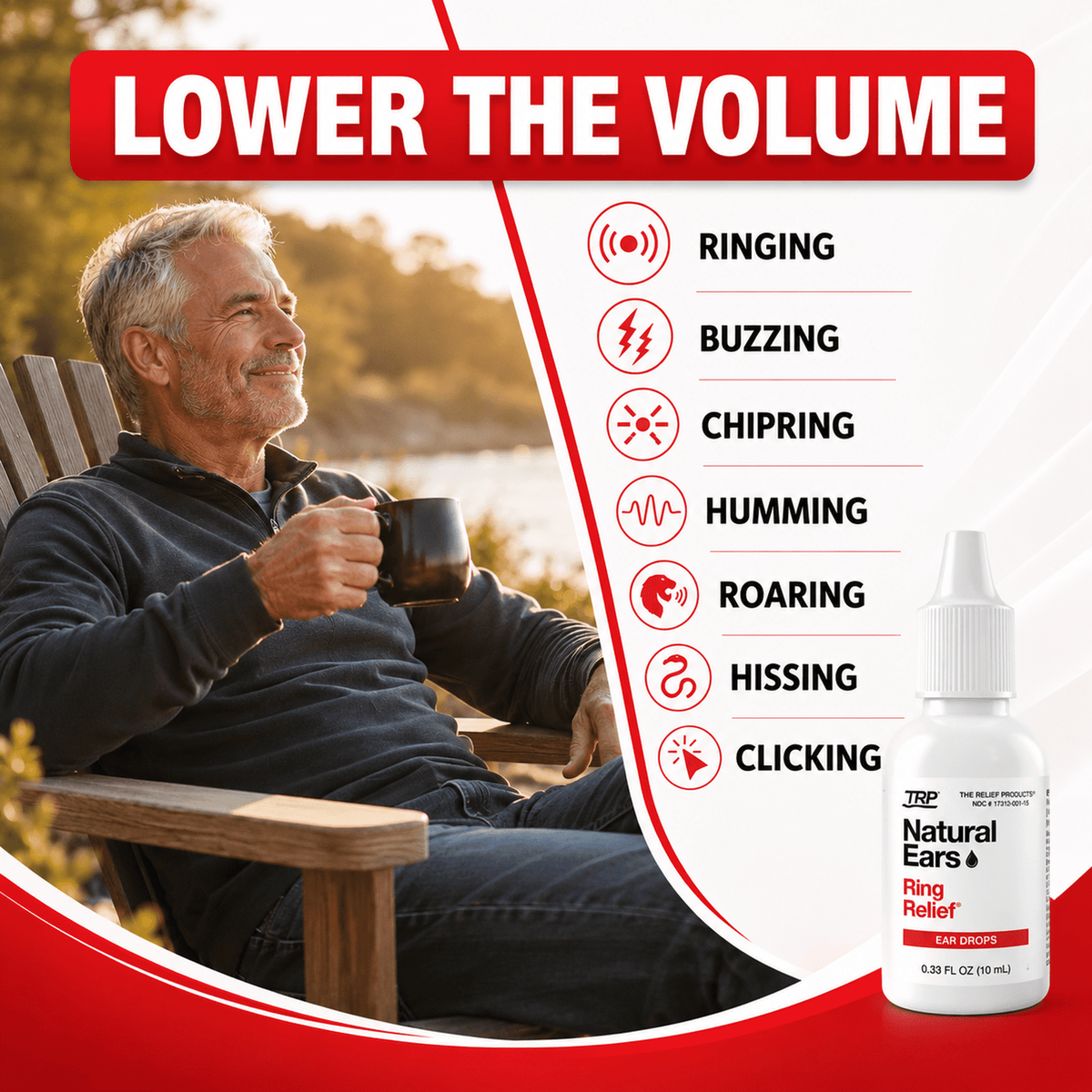 Natural Ears Ring Relief Ear Drops, for Ear Ringing, Buzzing, Discomfort, 0.33 fl oz