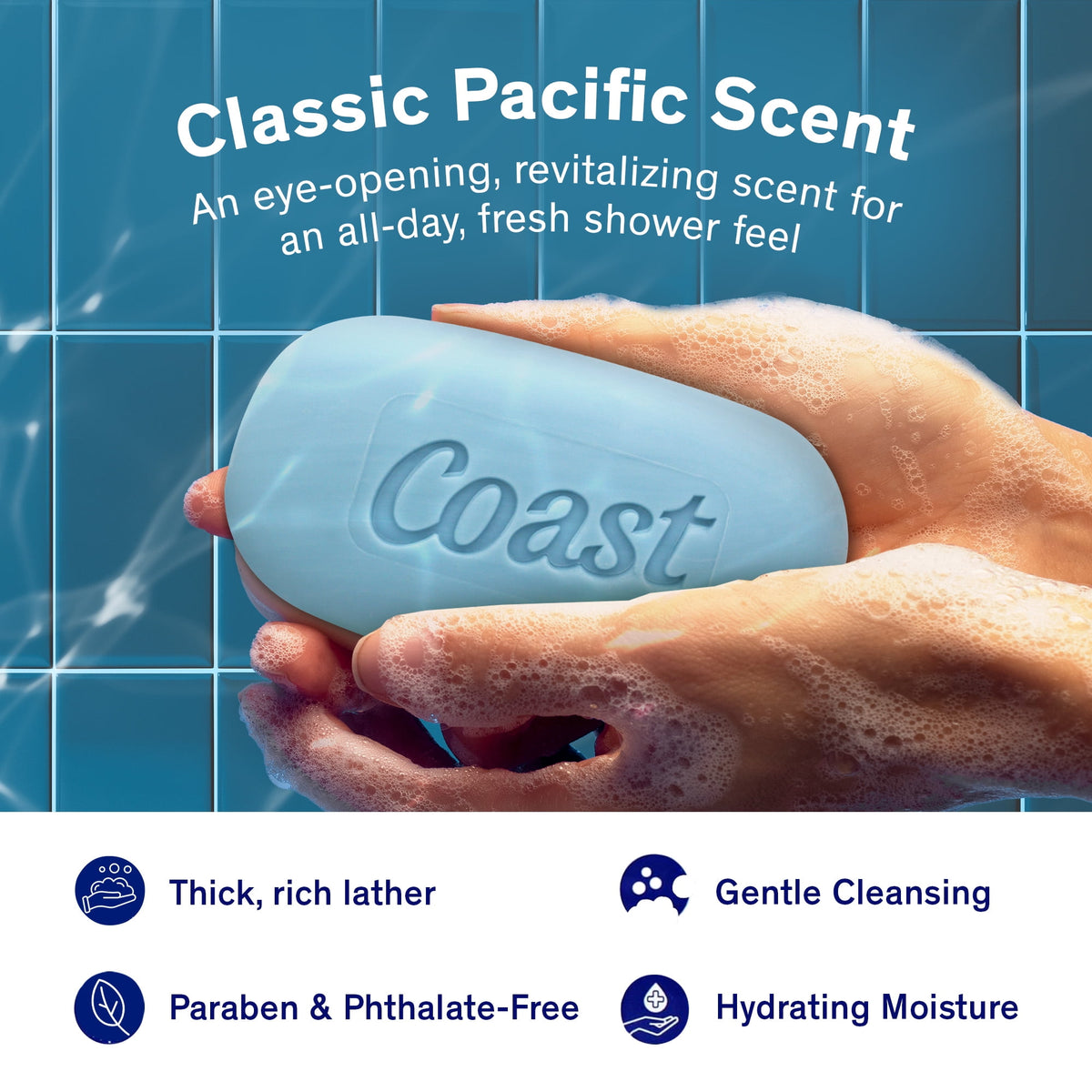 Coast Classic Pacific Force Refreshing Deodorant Bar Soap for All Skin Types, 3.2 oz, 8 Bars