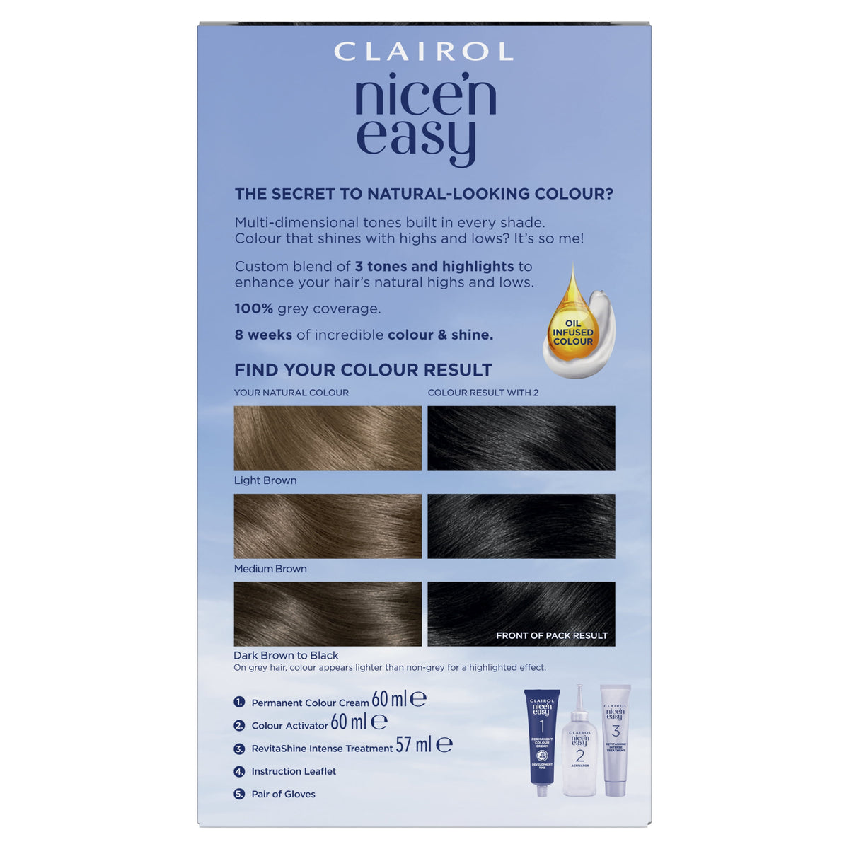 Clairol Nice'n Easy Permanent Hair Color Dye Creme, 2 Black, 1 Application