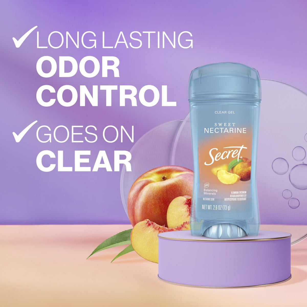 Secret Fresh Clear Gel Antiperspirant Deodorant, Sweet Nectarine, 2.6 oz