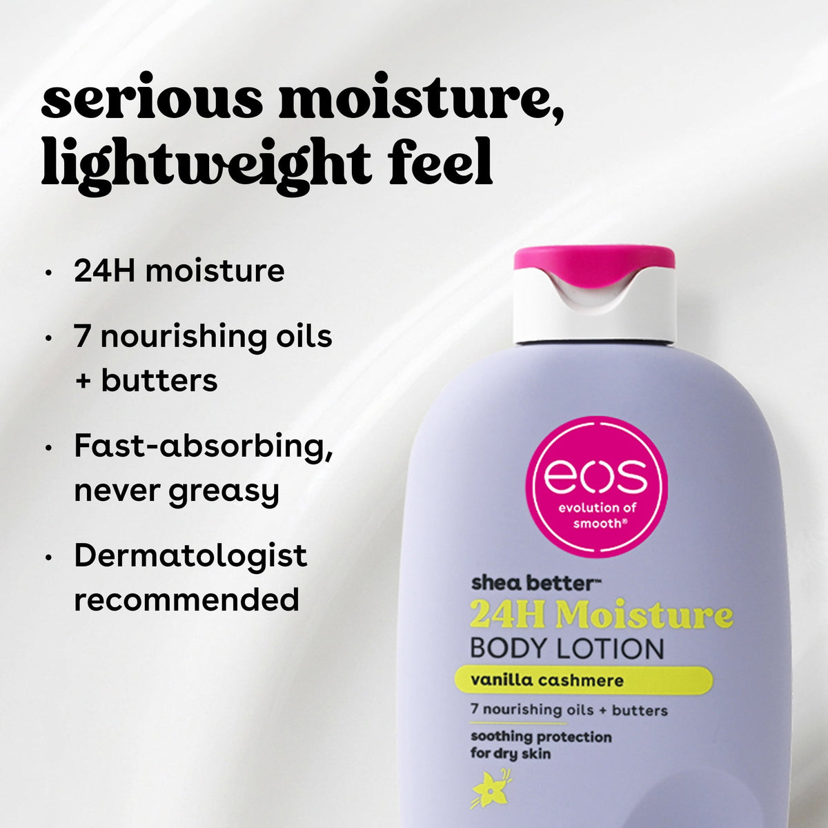 eos Vanilla Cashmere Shea Better Body Lotion, 24 Hour Moisturizing Daily Body Moisturizer for Dry Skin with Shea Butter, 16 fl oz