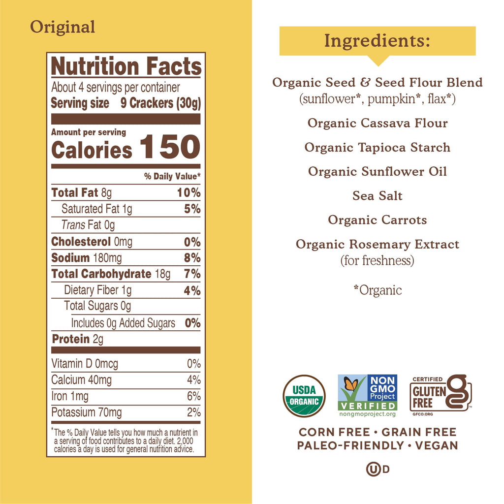 Simple Mills Organic Seed Flour Crackers, Original Sea Salt, Gluten-Free, 4.25 oz