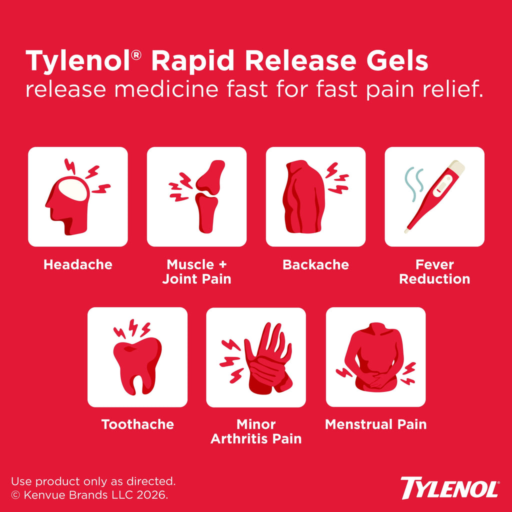 Tylenol Rapid Release Extra Strength Gelcaps, Acetaminophen 500 mg, Strong, Fast, 225 Count Size