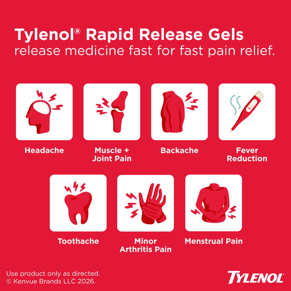 Tylenol Rapid Release Extra Strength Gelcaps, Acetaminophen 500 mg, Strong, Fast, 225 Count Size