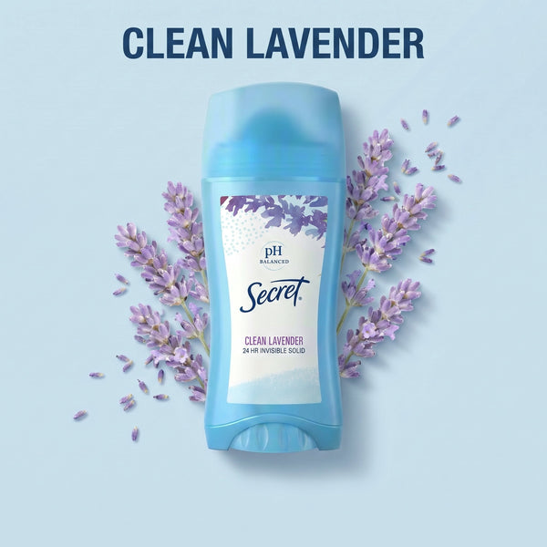 Secret Invisible Solid Antiperspirant Deodorant, Clean Lavender, 2.6 oz, Twin Pack