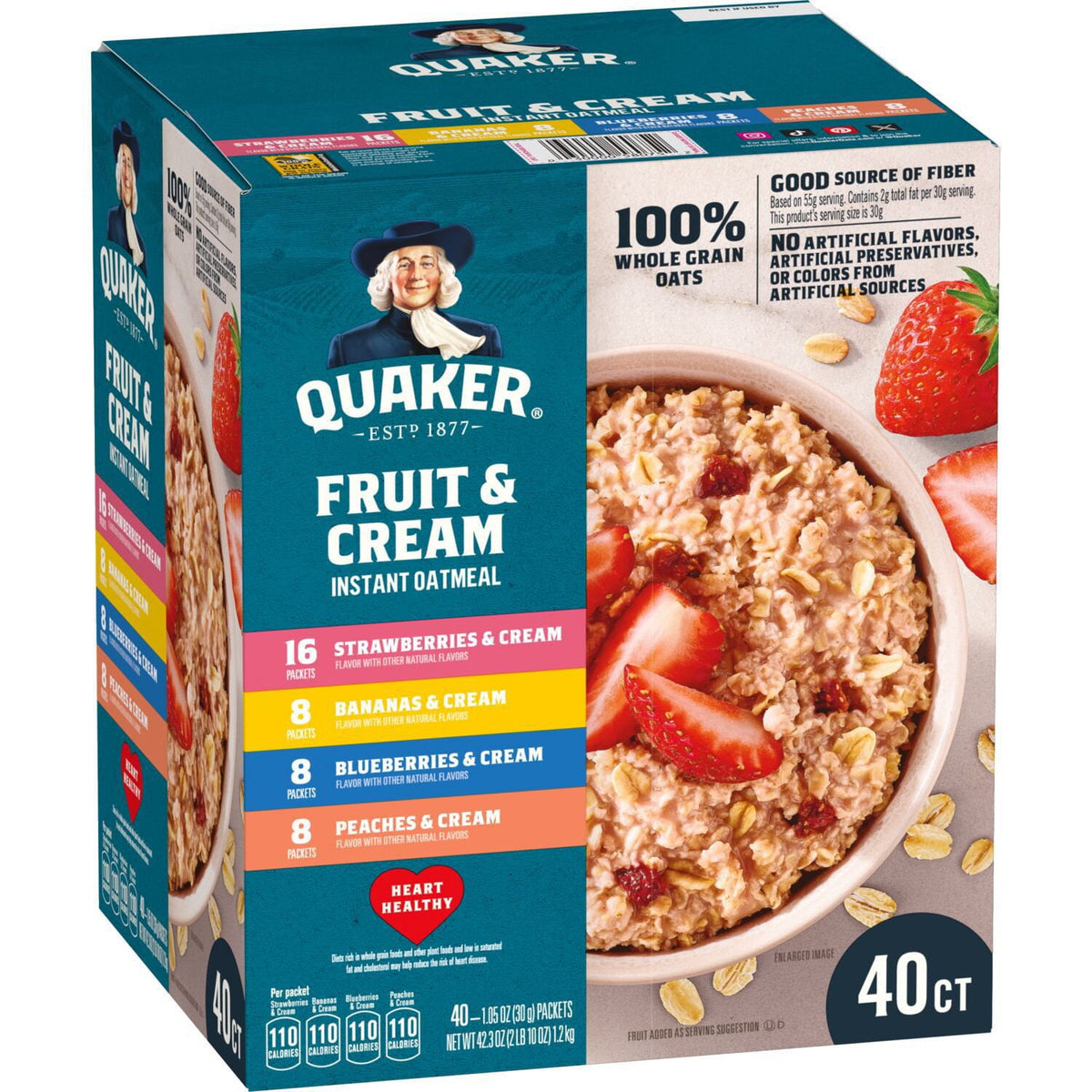 Quaker Instant Oatmeal Haferflocken Variety Pack, Fruit & Cream, 40 Stk.