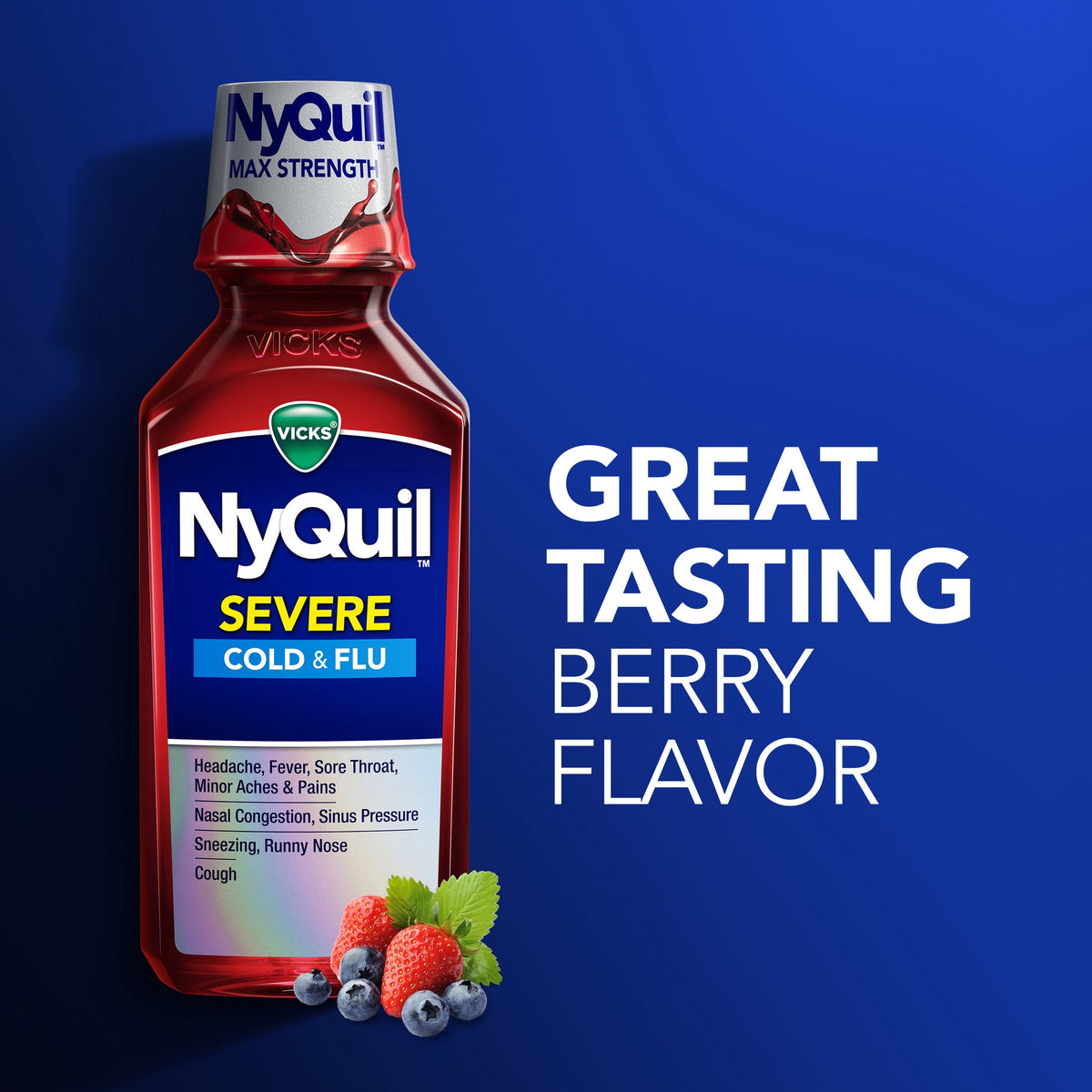 Vicks NyQuil SEVERE Cold & Flu Liquid Medicine, Berry Flavor, 12 fl oz