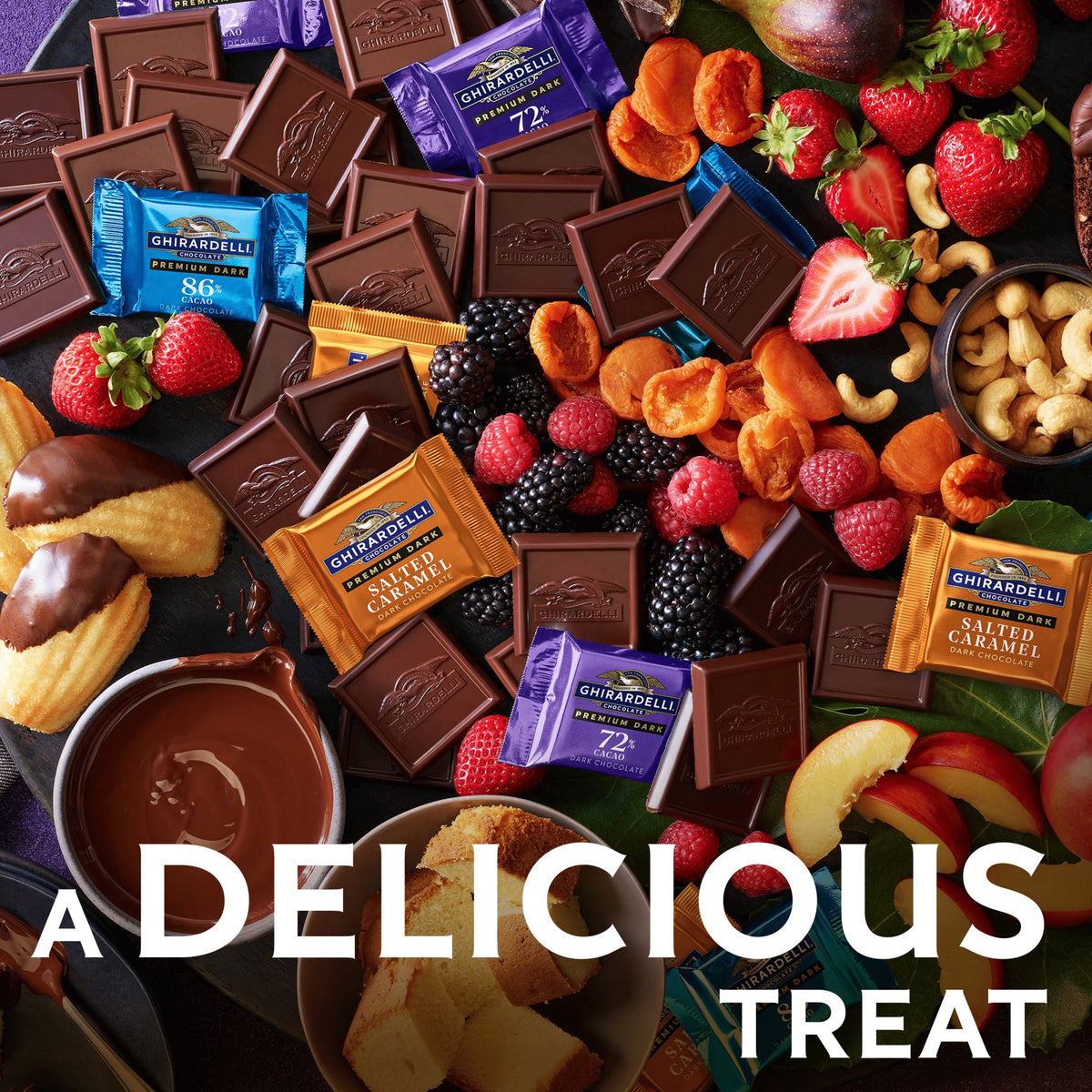 GHIRARDELLI PREMIUM DARK 72% Cacao Dark Chocolate SQUARES, 7.1 oz Bag