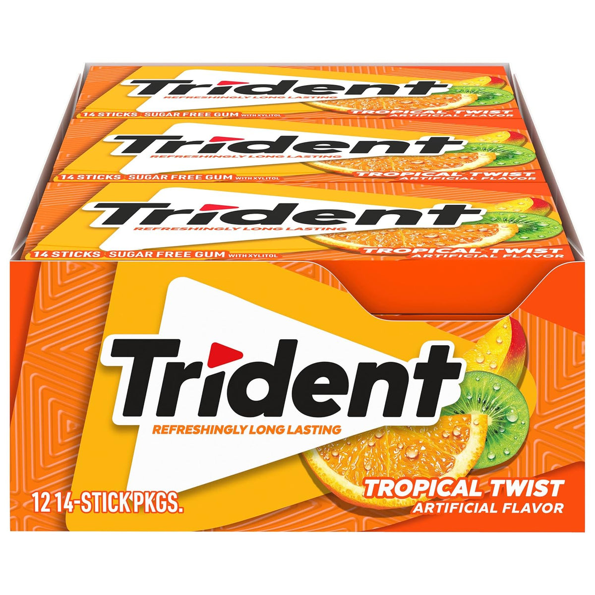Trident Sugar Free Gum Packs, Tropical Twist, 14 Count (Pack of 12)