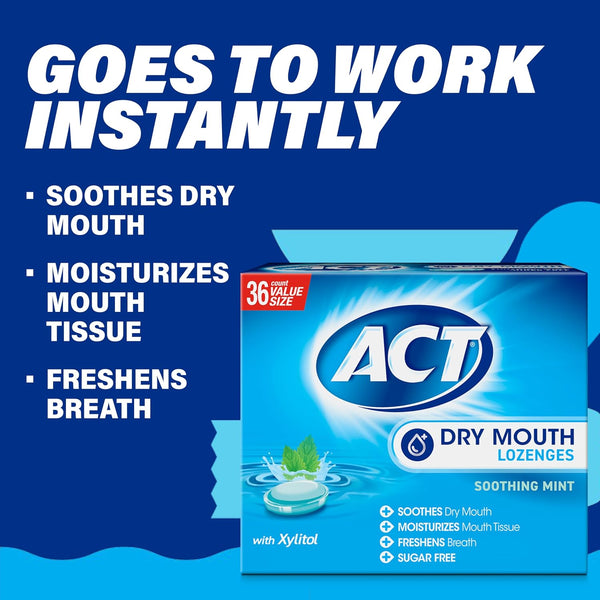 ACT Dry Mouth Lozenges with Xylitol, Soothing Mint, 36 Lozenges