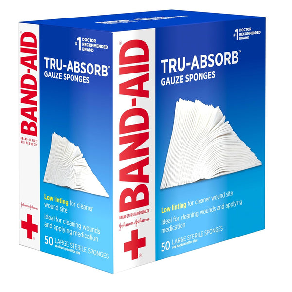 BAND-AID Brand Tru-Absorb Gauze Sponges, Large Size, 4 in x 4 in, 50 Count