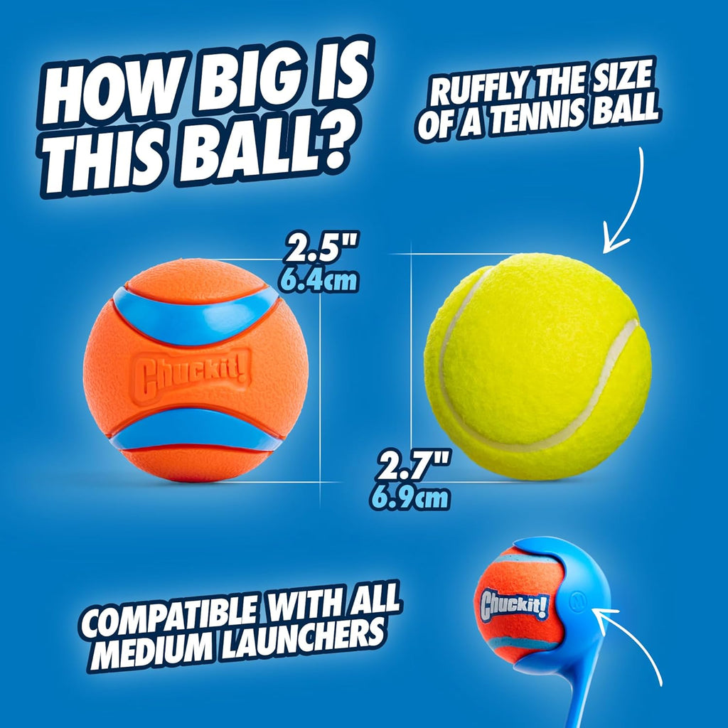 Chuckit! Ultra Ball Rubber Dog Ball Floating Fetch Toy Medium 2.5 in 4-Pack