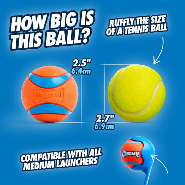 Chuckit! Ultra Ball Rubber Dog Ball Floating Fetch Toy Medium 2.5 in 4-Pack