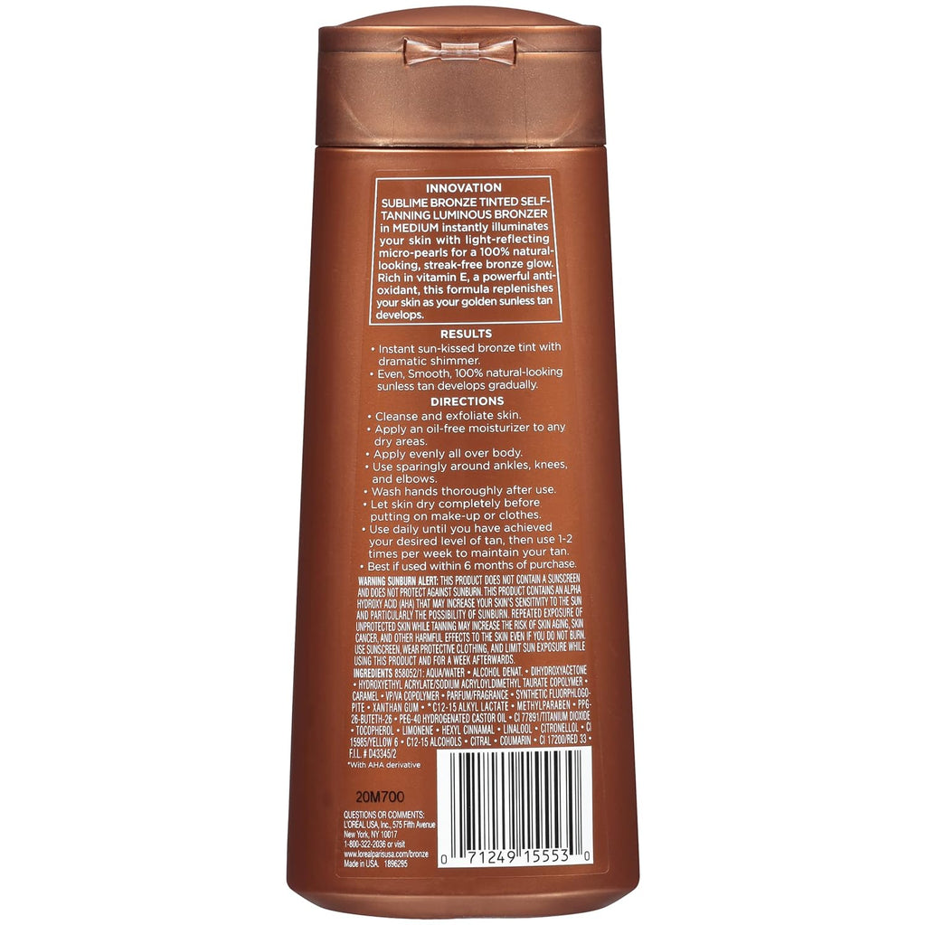 L'Oréal Paris Sublime Bronze Luminous Bronzer Self-Tanning Lotion, 6.7 oz.