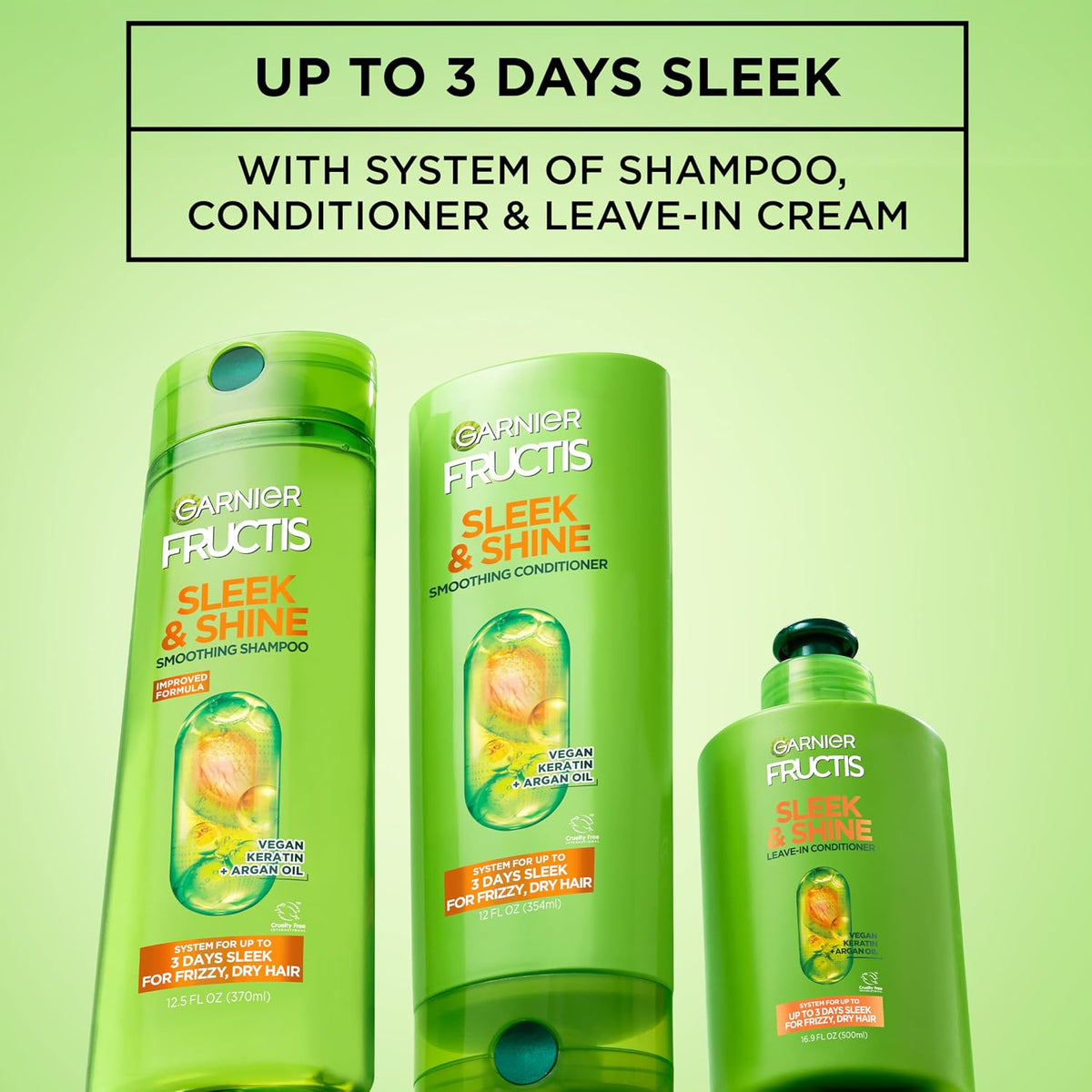 Garnier Fructis Sleek & Shine Leave-In Conditioner Cream, Anti-Frizz Hair Treatment with Plant Keratin + Argan Oil, Controls Frizz and Provides