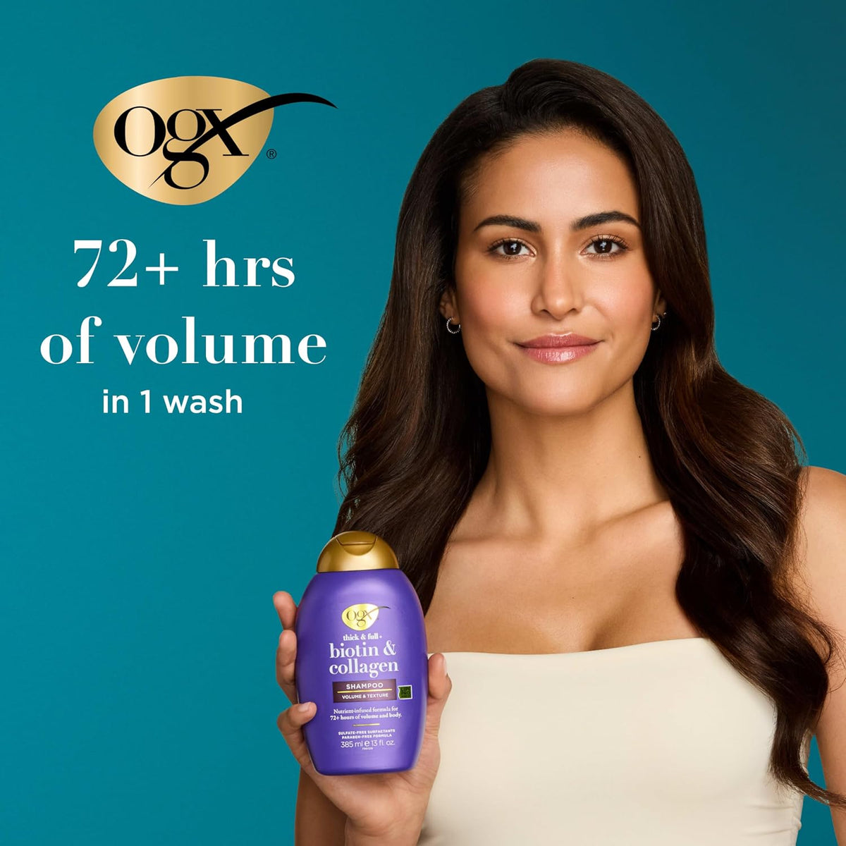 OGX Thick & Full + Biotin & Collagen Volumizing Shampoo, Nutrient-Infused Hair Shampoo with Vitamin B7 Biotin Gives Hair Volume & Body for 72+ Hours