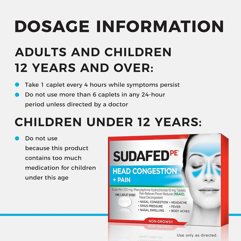 Sudafed PE Non-Drowsy Head Congestion + Pain Caplets, 20 ct