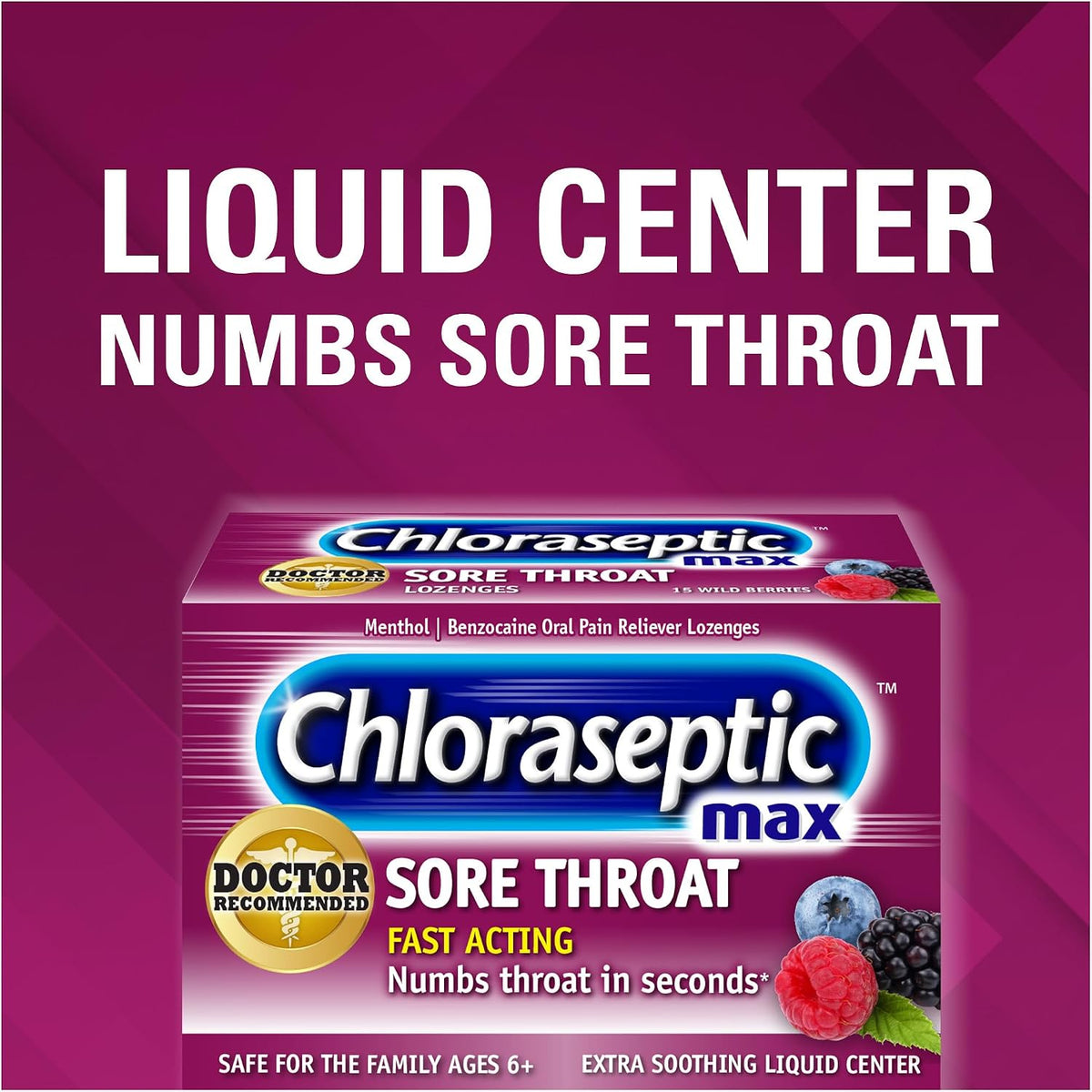 Chloraseptic Max Strength Sore Throat Lozenges, Wild Berry, 15 Count
