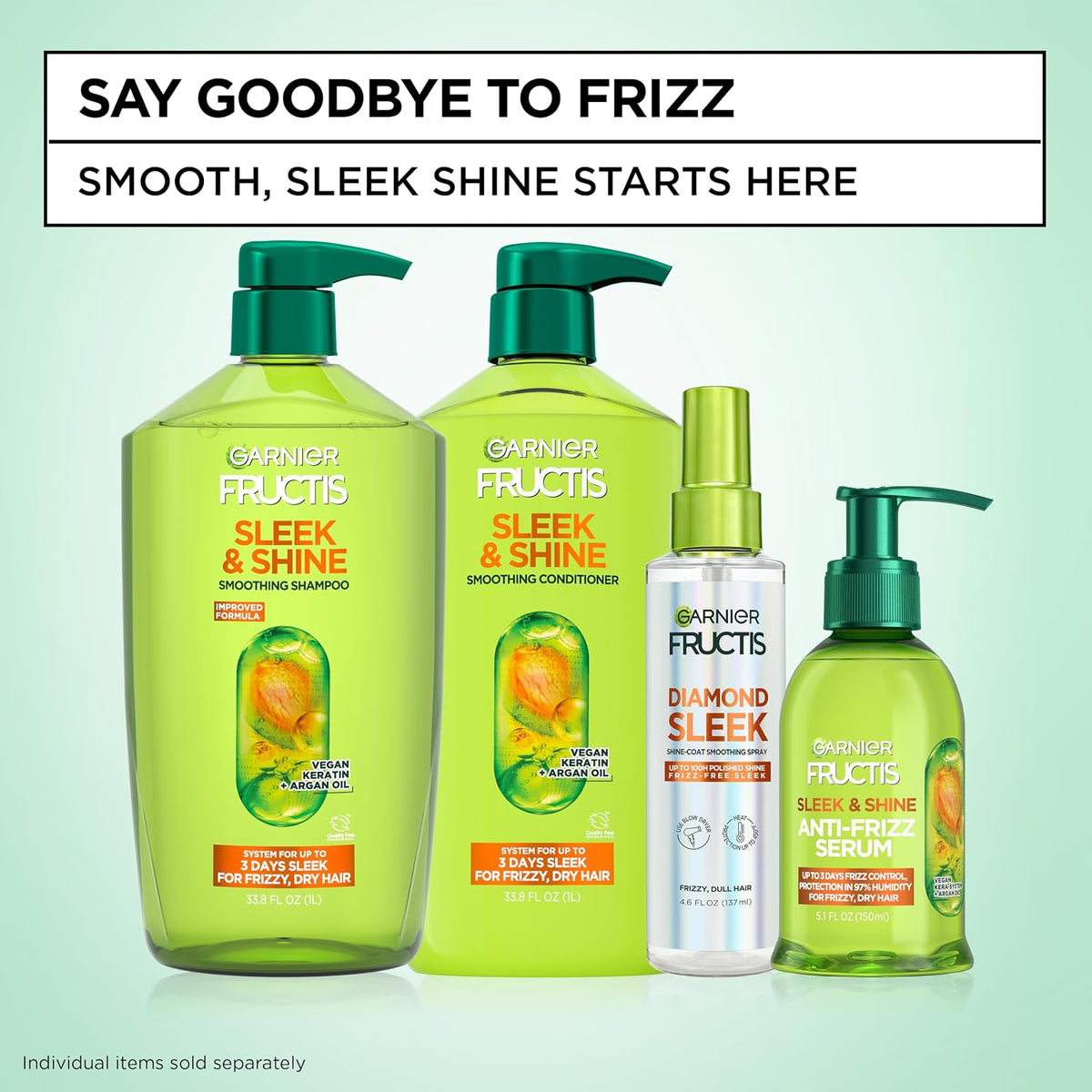 Garnier Fructis Sleek & Shine Anti-Frizz Hair Serum for Frizzy, Dry Hair, Leave-In Argan Oil Infused Formula with Up to 72HRs of Frizz Control