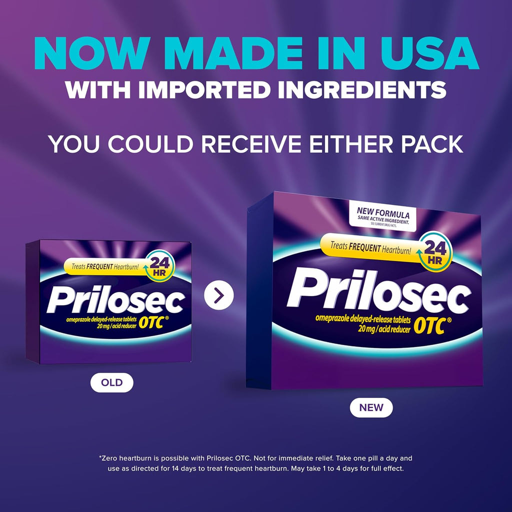 Prilosec OTC, Omeprazole Delayed Release 20mg, Acid Reducer, Treats Frequent Heartburn for 24 Hour Relief, All Day, All Night*, Heartburn Medicine