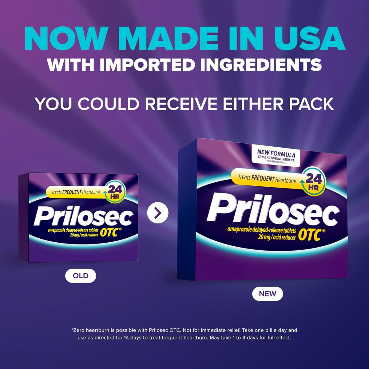 Prilosec OTC, Omeprazole Delayed Release 20mg, Acid Reducer, Treats Frequent Heartburn for 24 Hour Relief, All Day, All Night*, Heartburn Medicine