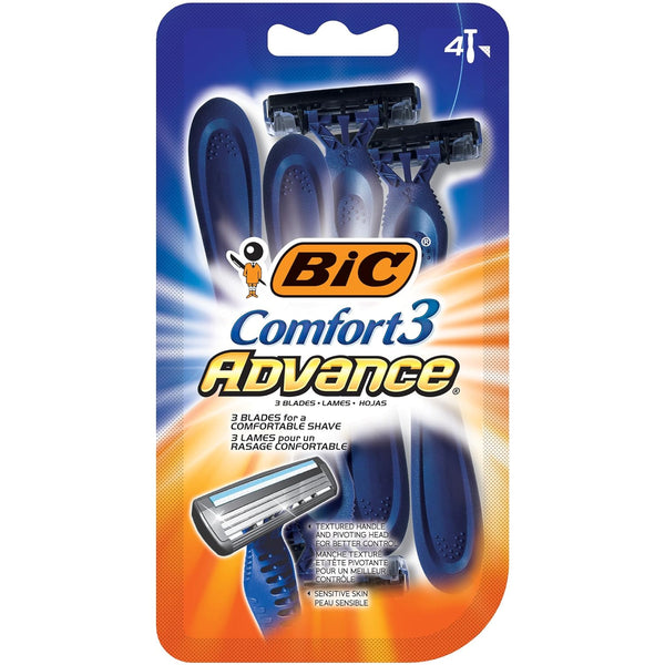 BIC Comfort 3 Advance Disposable Razors for Men, 4 Piece Razor Set