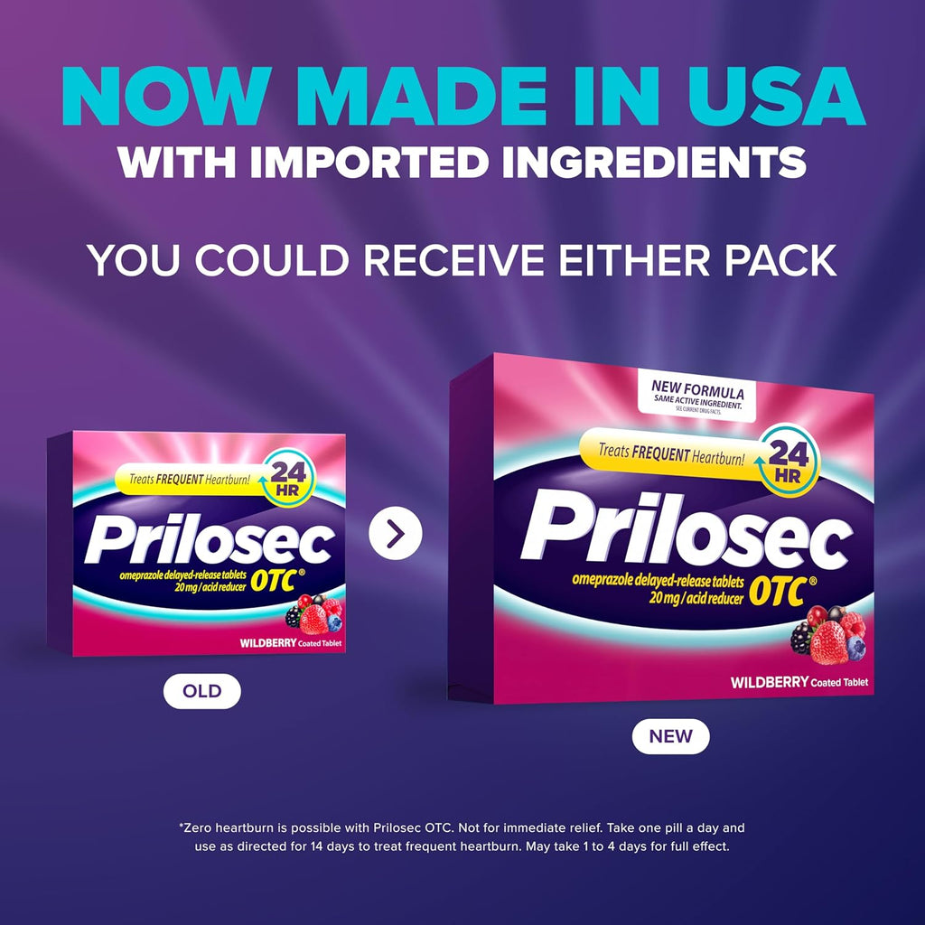 Prilosec OTC, Omeprazole Delayed Release 20mg, Acid Reducer, Treats Frequent Heartburn for 24 Hour Relief, All Day, All Night*, Heartburn Medicine