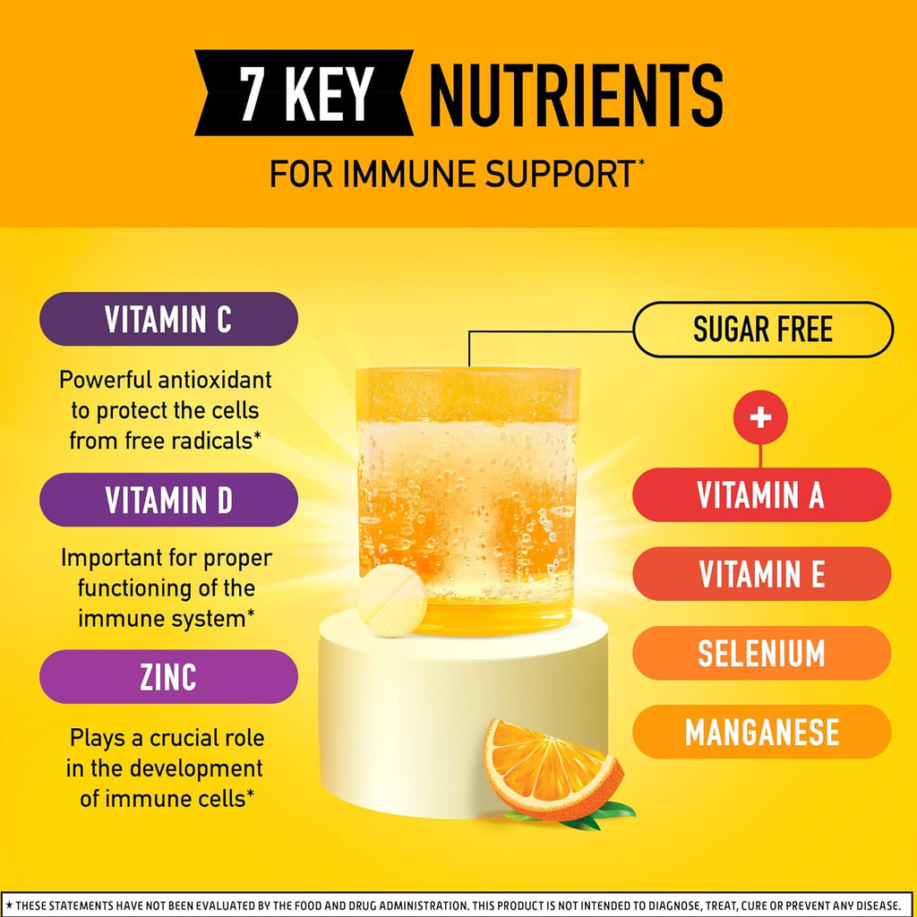 Airborne Immune Support Effervescent Tablets, Zesty Orange Flavor - 30ct with 1000mg Vitamin C + Vitamins A, D, E, Zinc, Selenium, Manganese & Herbal