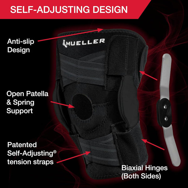 MUELLER Sports Medicine Self Adjusting Hinged Knee Brace for Men and Women, Knee Stabilizer for Compression and Pain Relief Support, Ideal