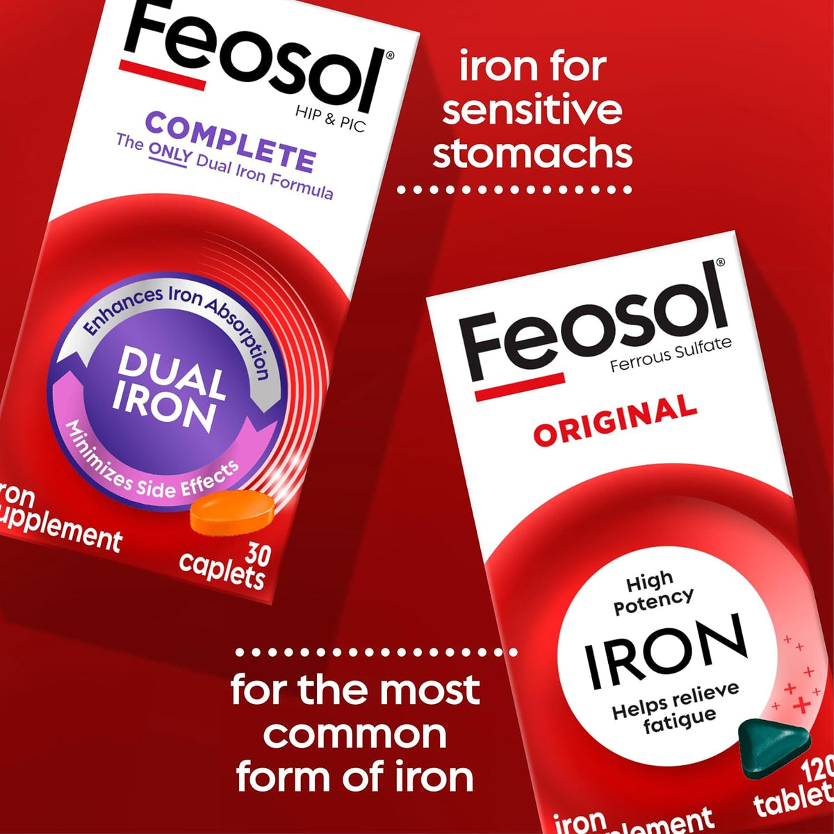 Feosol Original Iron Supplement Tablets, 65mg, 120ct, 4 Month Supply