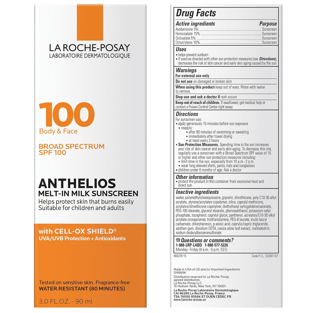 La Roche-Posay Anthelios Melt-in Milk Körper- & Gesichts-Sonnenschutzlotion, SPF 100, 3 oz