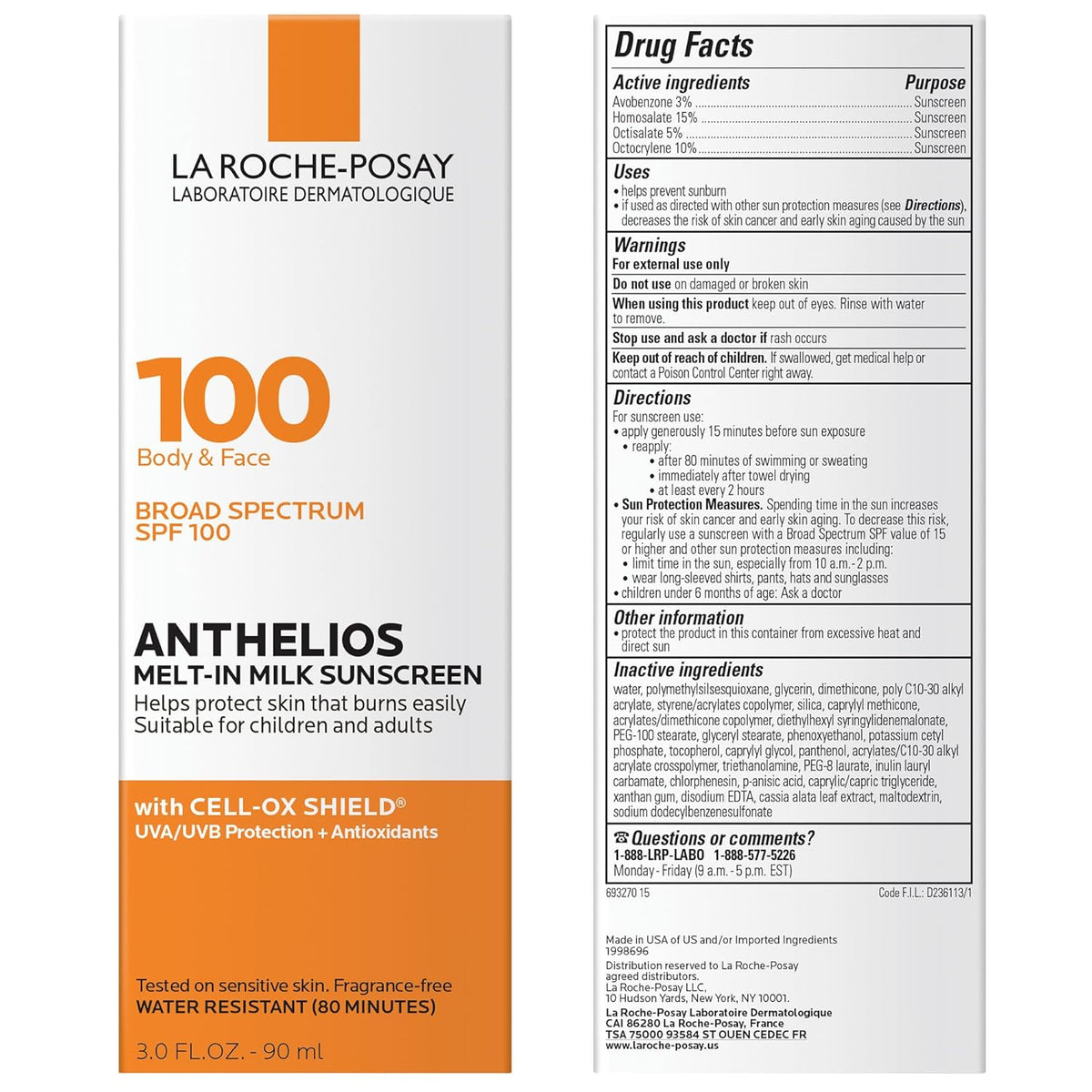 La Roche-Posay Anthelios Melt-in Milk Körper- & Gesichts-Sonnenschutzlotion, SPF 100, 3 oz
