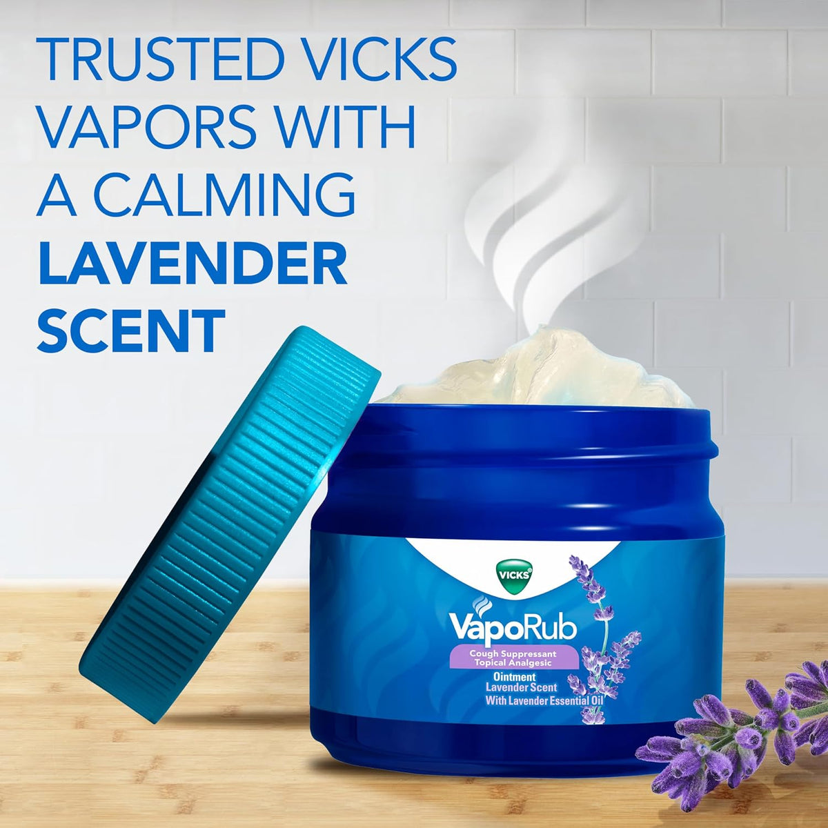 Vicks VapoRub, Lavender Scent, Cough Suppressant, Topical Chest Rub & Analgesic Ointment, Medicated Vicks Vapors, Relief from Cough Due to Cold, Aches
