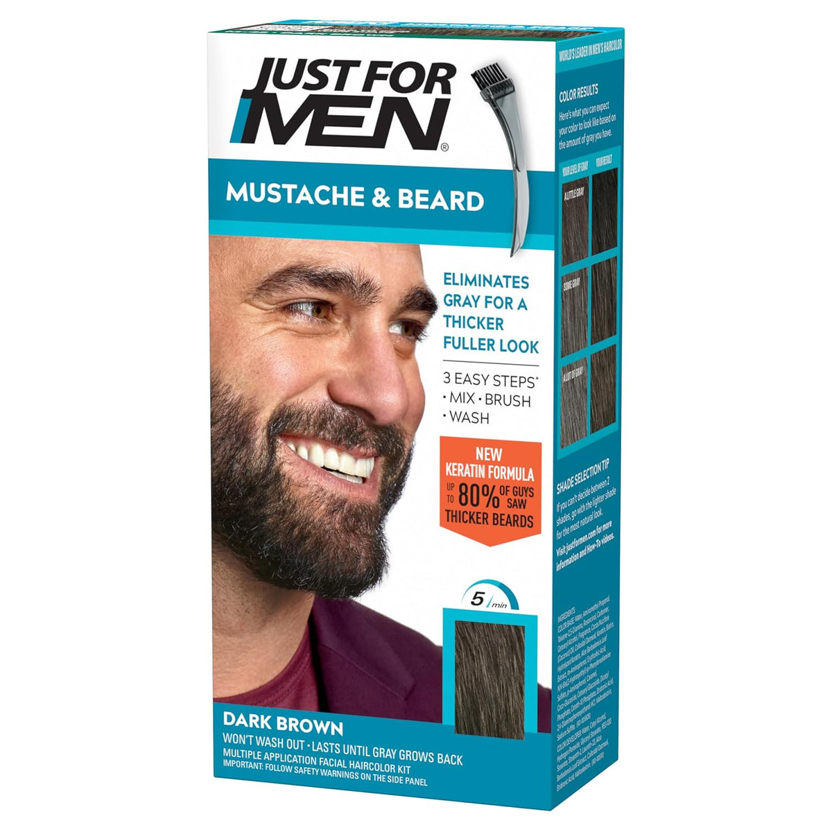 JUST FOR MEN Mustache & Beard Dye, Keratin, Dark Brown M-45, (1 Pack)