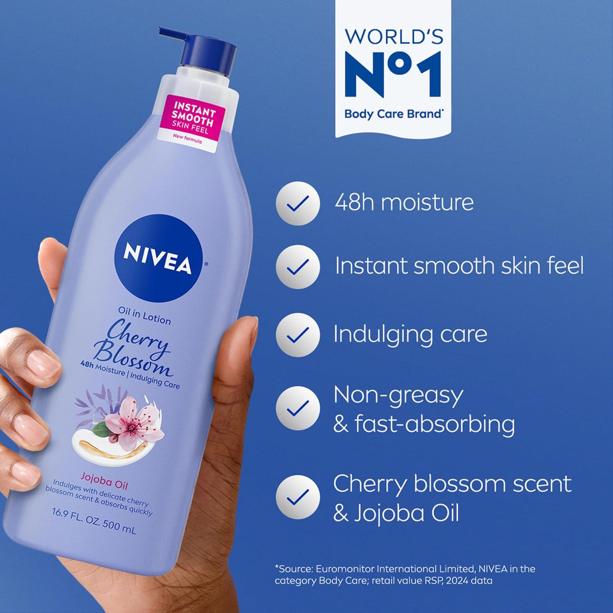 NIVEA Oil Infused Cherry Blossom and Jojoba Oil Body Lotion for Women, Fast-Absorbing and Non-Greasy Cherry Blossom Scented Lotion Moisturizes